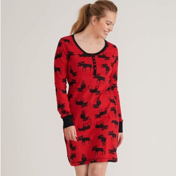 Little Blue House (Hatley) Moose on Red Nightdress Sz S - Picture 1 of 10